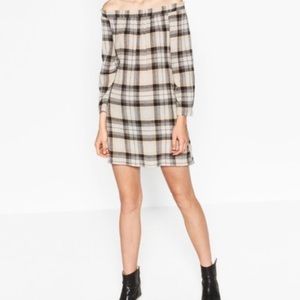NWT ZARA BASIC | PLAID OFF- SHOULDER DRESS